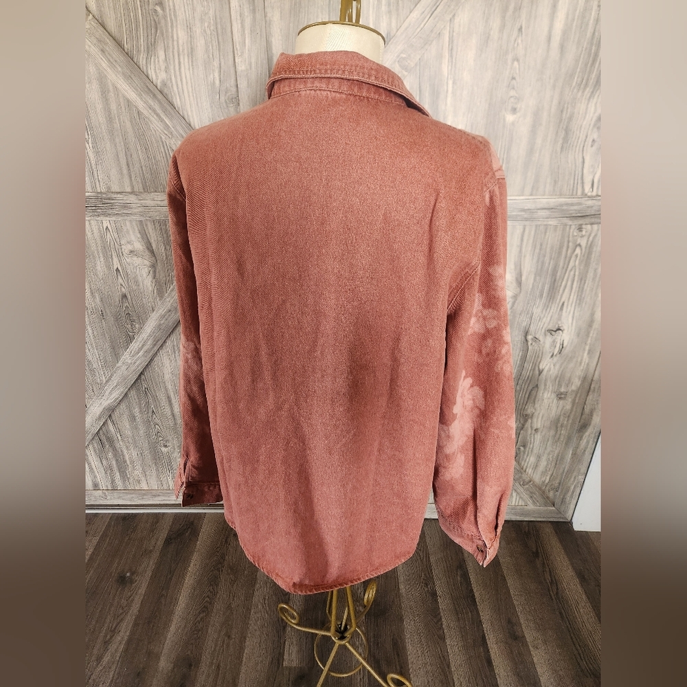 Rustic Rose Washed Denim  Button-Up Shirt/Shacket - Picture 6 of 8